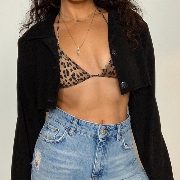 repop! vintage black raw cut hem cropped jacket - Picture 1 of 5